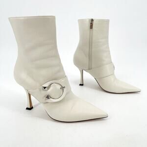 Jimmy Choo White Magik 90 Leather Pointed Toe Heeled Ankle Boot size IT 39